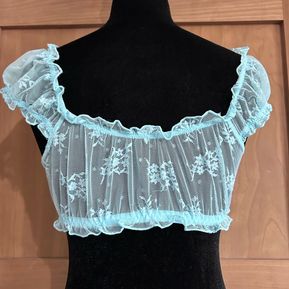 Women's Blue Lace Off-Shoulder Bralette - Picture 4 of 7